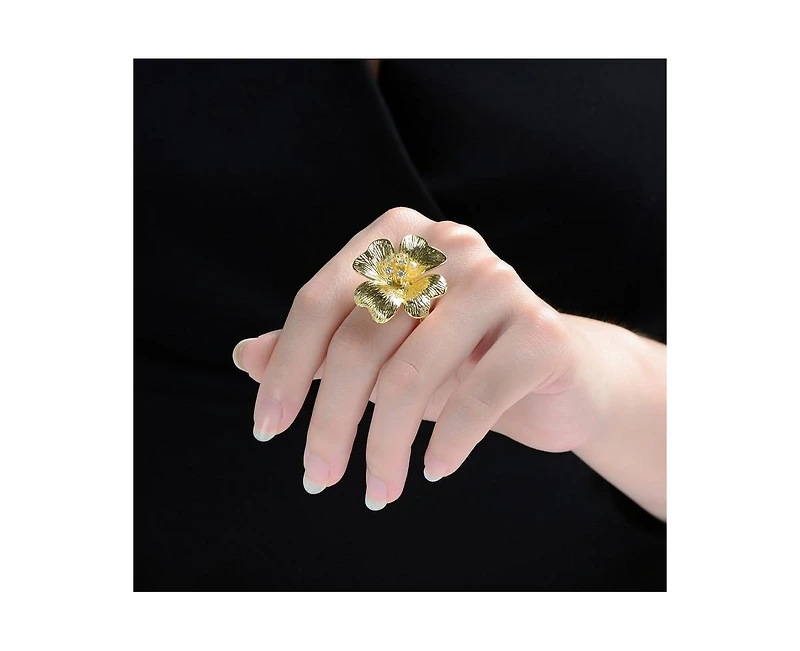 Rachel Glauber Timeless 14K Gold Plated Cubic Zirconia Flower Ring