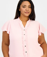 Anne Klein Essentials Plus Ruffled Button-Front Top