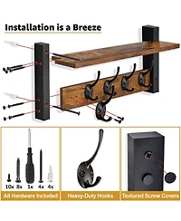 Sorbus Inch Floating Wall Shelf with 5 Heavy Duty Hooks – for Entryway, Bathroom, Bedroom, Kitchen