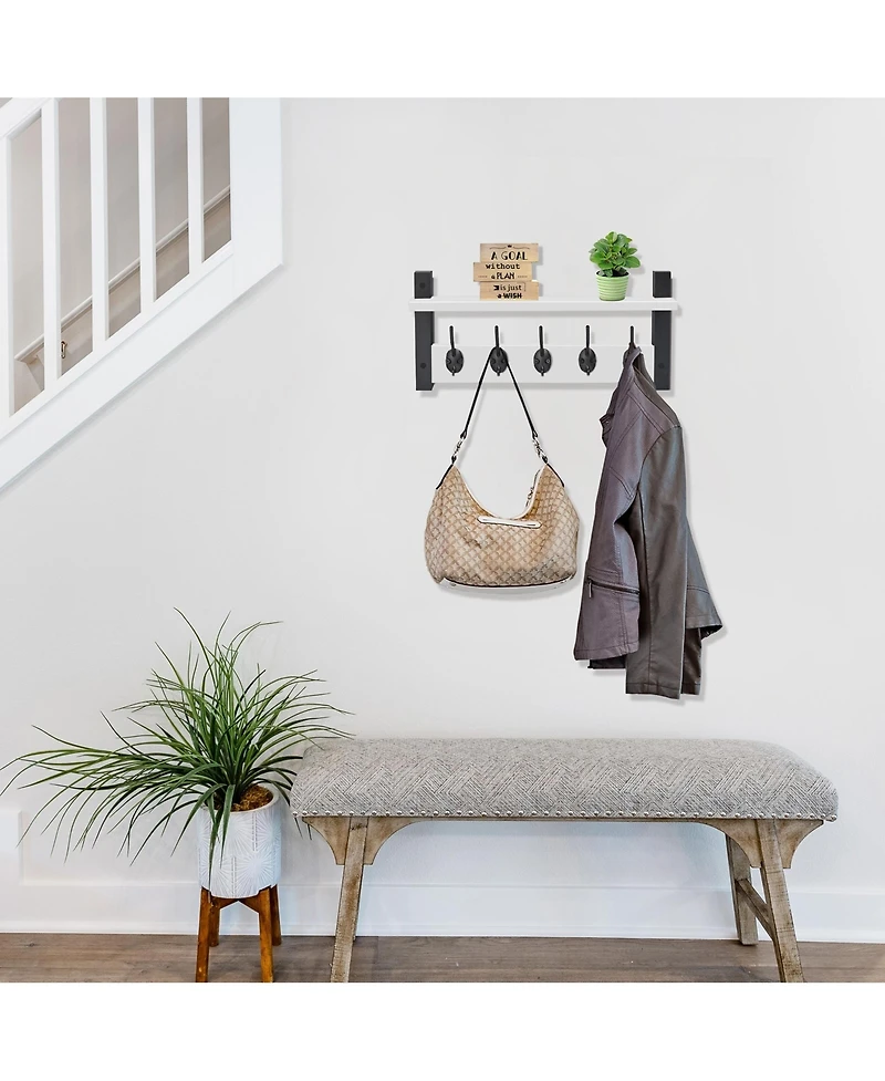 Sorbus Inch Floating Wall Shelf with 5 Heavy Duty Hooks – for Entryway, Bathroom, Bedroom, Kitchen