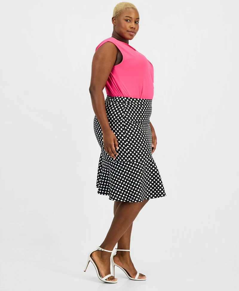 Kasper Plus Polka Dot Jacquard Flounce Skirt
