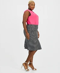 Kasper Plus Polka Dot Jacquard Flounce Skirt