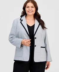 Kasper Plus Framed Notched Collar Patterned Jacket