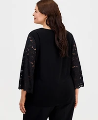 Kasper Plus Lace Bell-Sleeve V-Neck Top