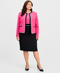 Kasper Plus Colorblocked Kiss-Front Cardigan