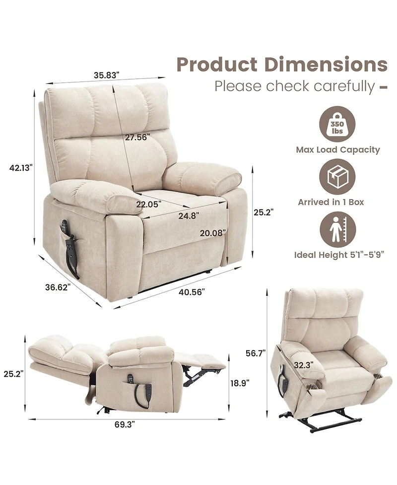 Clihome Heat Massage Dual Motor Infinite Position Up to 350 Lbs Large Electric Power Lift Recliners with Hidden Cup Holders