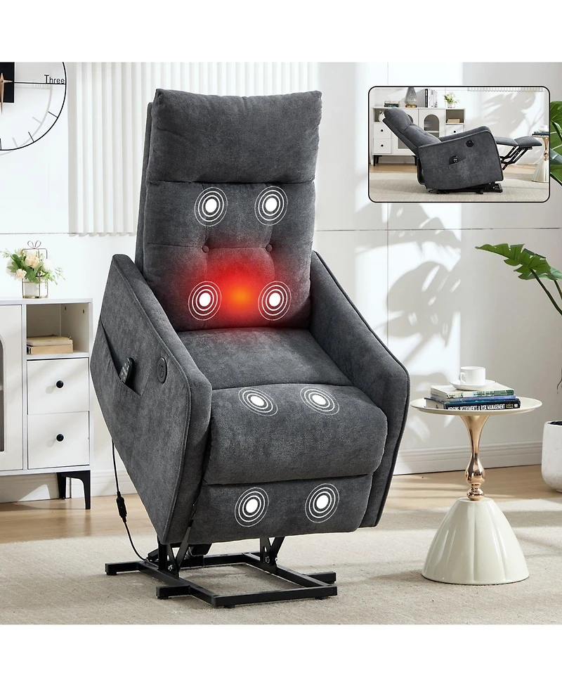 Boyel Living Chenille Power Lift Recliner Chair 155° Recliner with Massage Heat Usb for Indoor Elderly