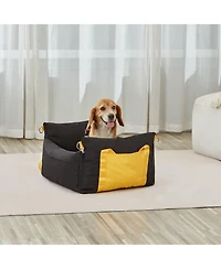 Cozito Waterproof Dog Car Booster Seat Side Handles, Storage Pocket & Safety Leash, Pp Cotton Fill, Small Dog Car Bed up to 25 lb, Black