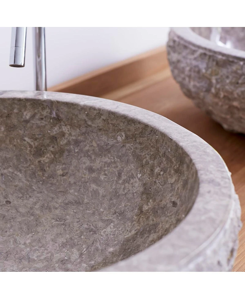 Tikamoon Genuine Marble Washbasin Hand-carved Design Rustic and Smooth Bathroom