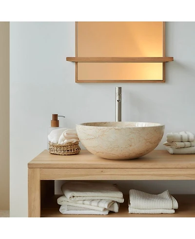 Tikamoon Marble Washbasin Hemisphere Above Counter Bathroom Washbowl Polished Cream