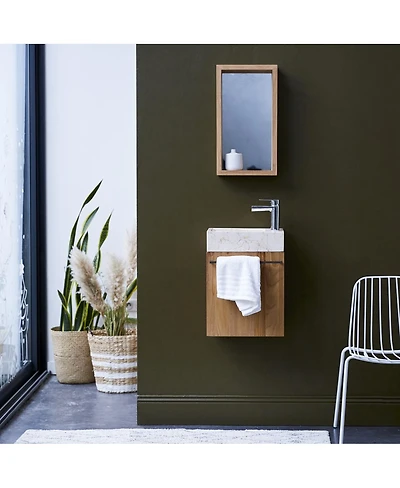 Tikamoon Stelle Teak and Marble Wall-Mounted Vanity Cabinet