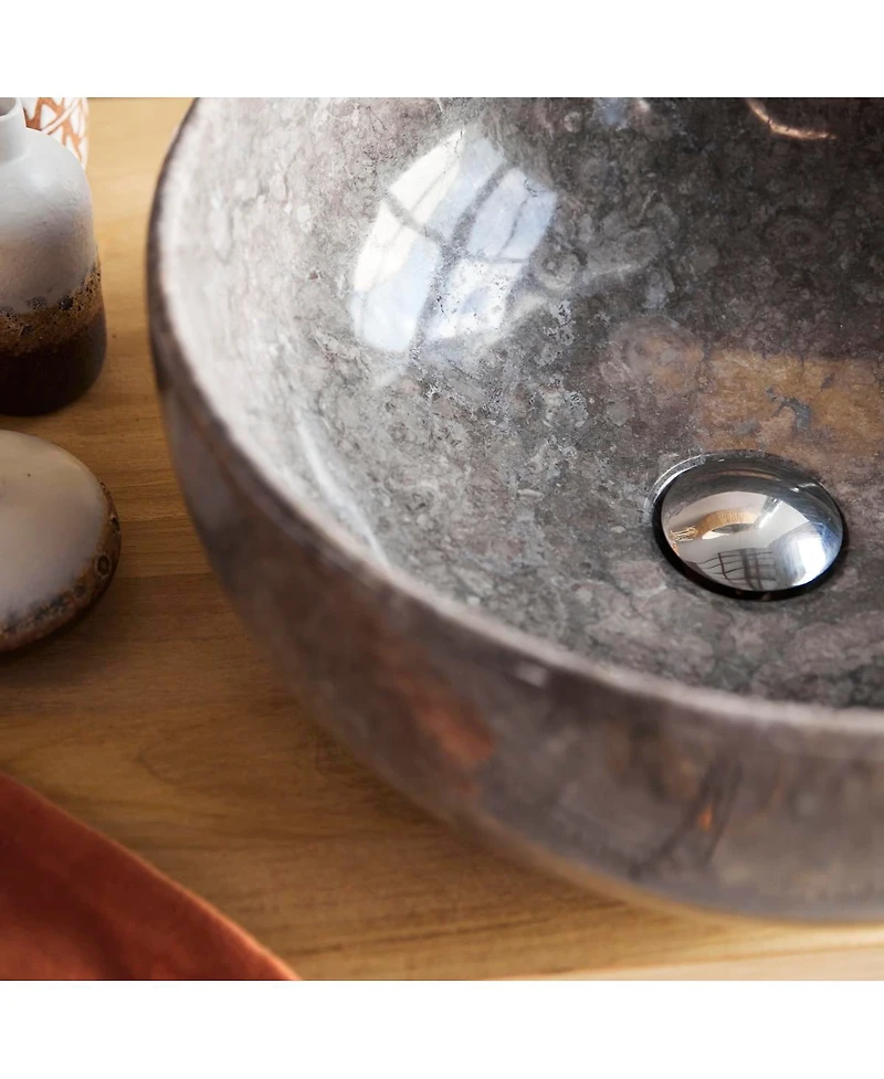 Tikamoon Mia Light Grey round marble washbasin