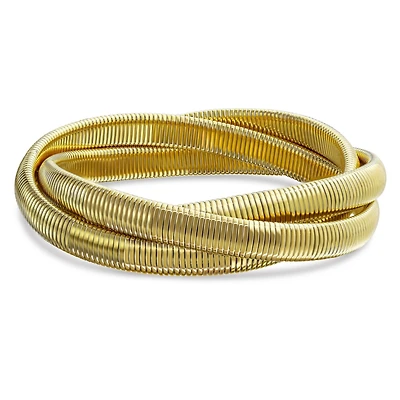 Bling Jewelry Omega Snake Cobra Bangle Statement Stretch Bracelets Interlocking Bands Set 8 to 8.5 Inch Tri-Tone