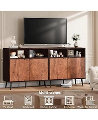 gaomon Senfot 31.5" Sideboard Buffet Cabinet with Storage, Farmhouse Kitchen Wooden Cabinet with 2 Open Shelves, Gorgeous Burl Texture