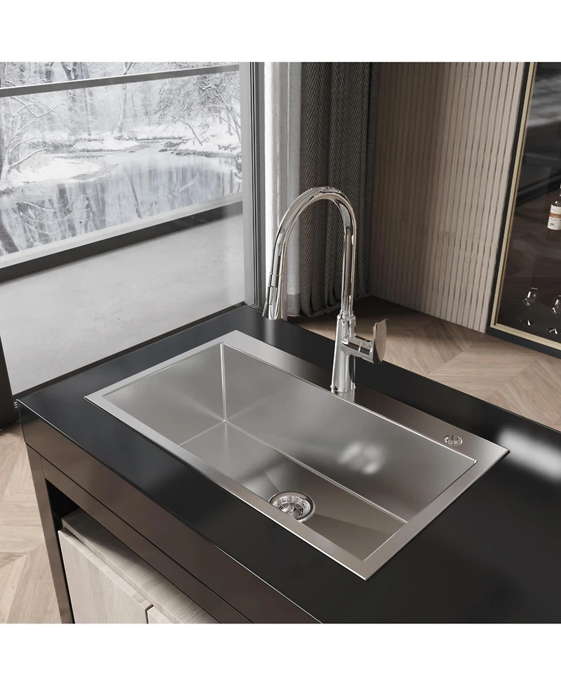flynama 32x19inch Brushed Nickel Stainless Steel Kitchen Sink Overmount Single Bowl Handmade