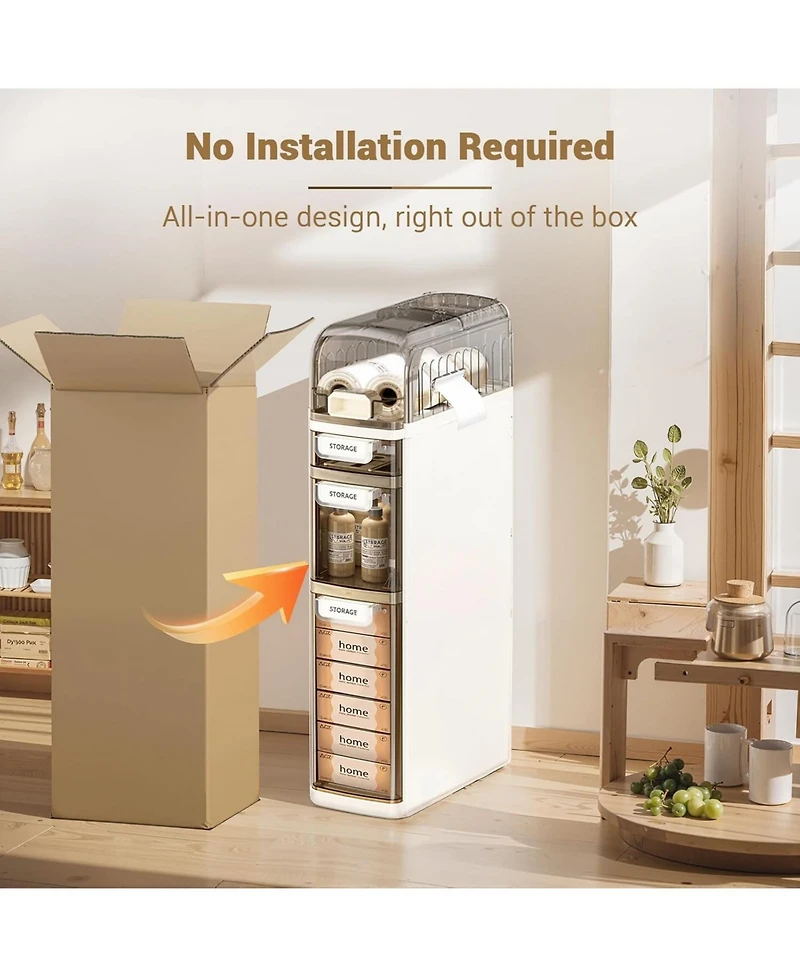 gaomon 4-Tiers Slim Bathroom Storage Cabinet, Narrow Storage Waterproof Skinny Bathroom Cabinet with Wheels and Toilet Paper Holder for Small Spaces