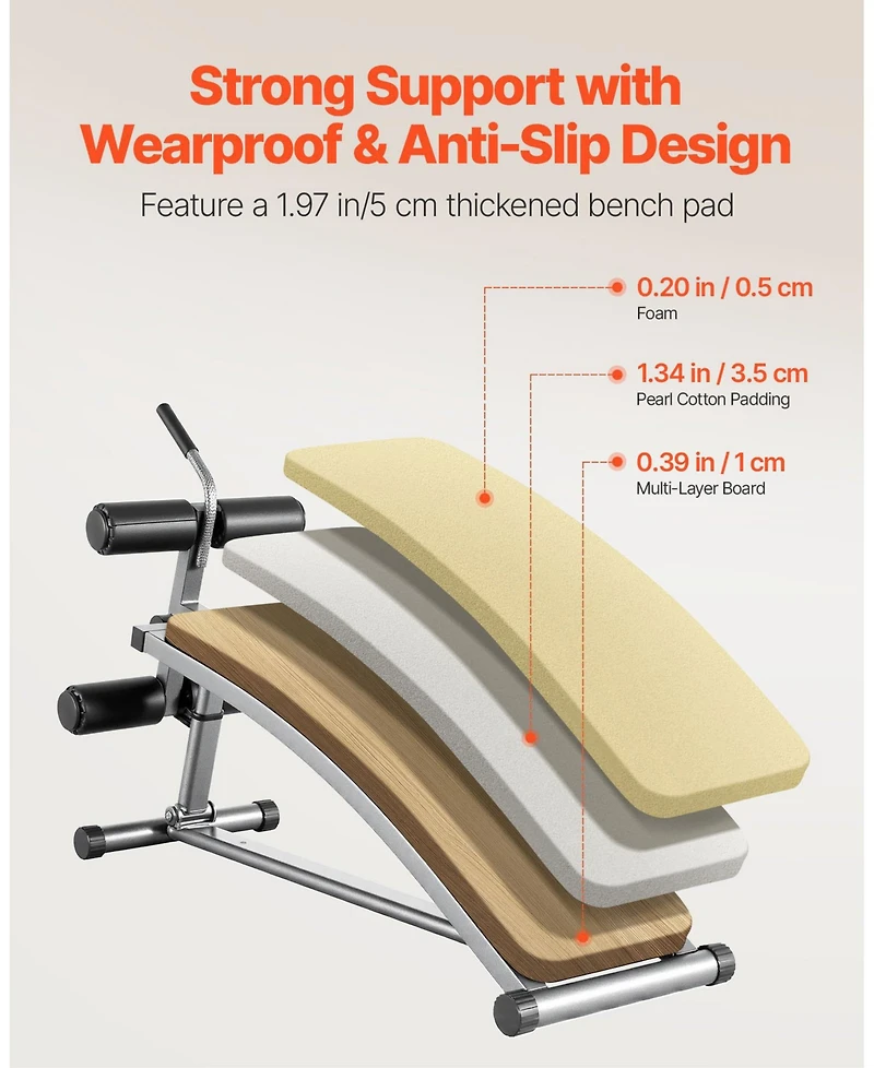 Mecale Sit Up Bench, Curved Decline Ab Bench with Reverse Crunch Handle and 6 Height Settings, 600 lb Capacity for Home Gym