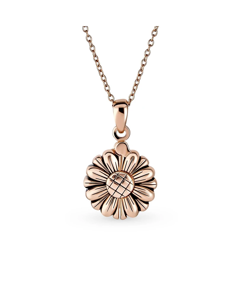 Bling Jewelry My Sunshine Words Sunflower Open Locket Pendant Rose Gold Plated Sterling Silver