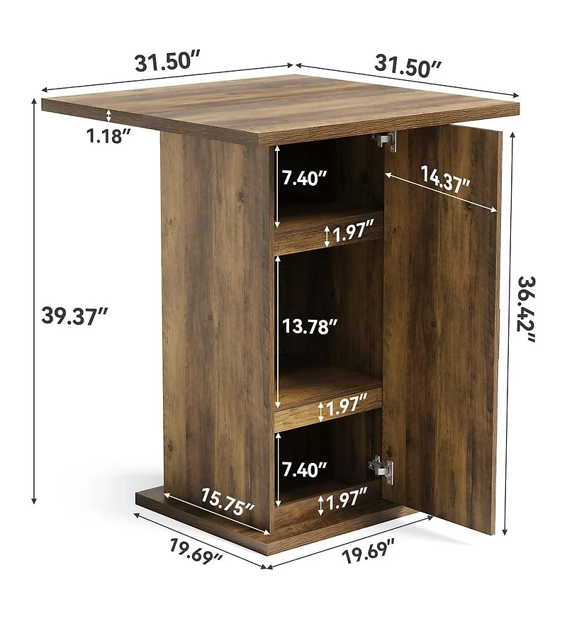Tribesigns Bar Table with Storage Cabinet, 39.4" H Square High Top Pub Table, Wood Bistro Cocktail Table, Farmhouse Design with 3-Tier Cabinet
