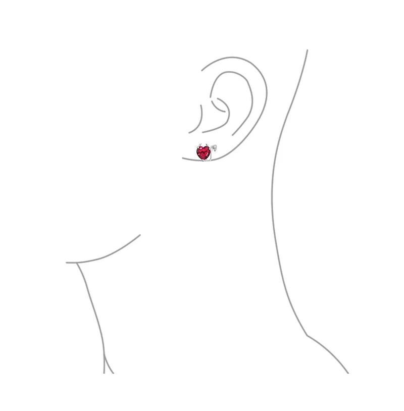 Bling Jewelry Cubic Zirconia Ruby Red Cz Devil Heart Stud Earring Pendant Set Sterling Silver