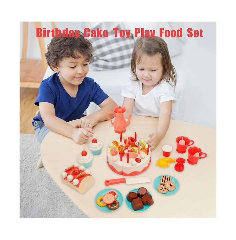 Bruce & Shark 82-Piece Birthday Cake Playset for Kids with Light-Up Candle, Music & Cuttable Cake