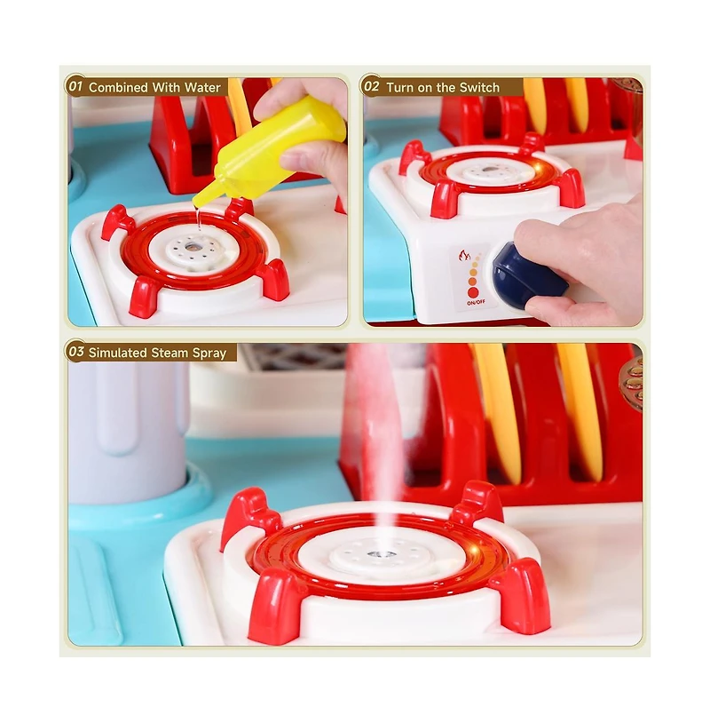 Bruce & Shark Kids Kitchen Playset with Light, Sound Spray Functions for Realistic Pretend Play