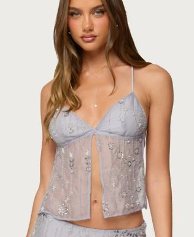 Edikted Womens Kylie Beaded Split Front Backless Top