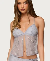 Edikted Womens Kylie Beaded Split Front Backless Top