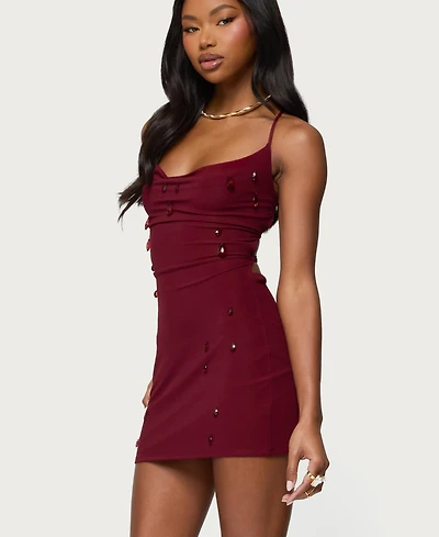 Edikted Women's Faux Crystal Backless Mesh Mini Dress