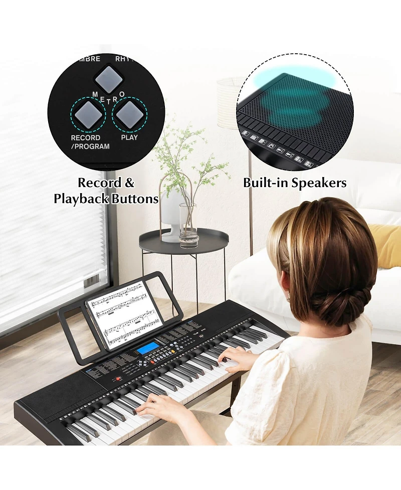 Costway 61-Key Electric Piano Keyboard for Beginners with Adjustable Stand and Stool