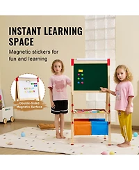 Slickblue 3-in-1 Art Easel for Kids Wooden Double-Sided Kid's Art Easel with Magnetic Whiteboard, Chalkboard, Paper Roll