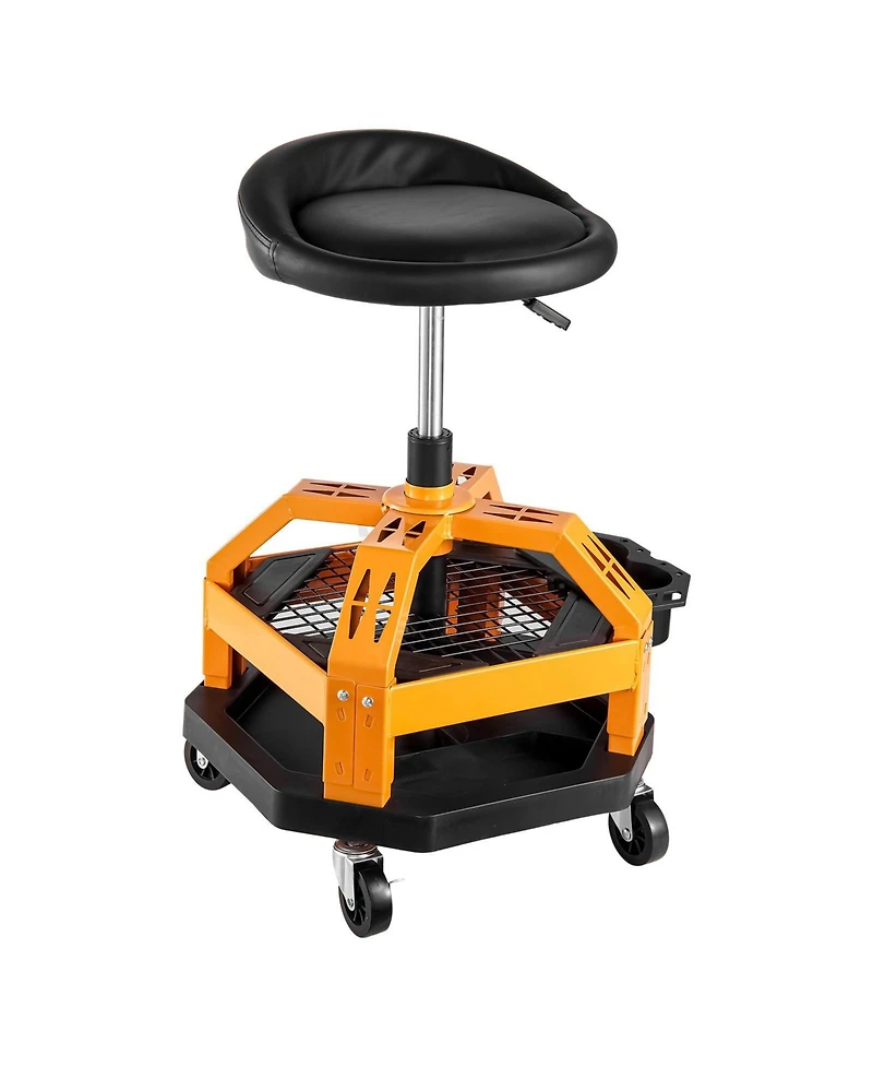 Rolling Shop Stool, Pneumatic Adjustable Height Garage Seat, 300 lb Capacity, 360° Swivel Padded Workshop Stool with Casters