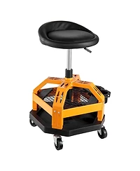 Rolling Shop Stool, Pneumatic Adjustable Height Garage Seat, 300 lb Capacity, 360° Swivel Padded Workshop Stool with Casters