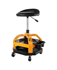 Rolling Shop Stool, Pneumatic Adjustable Height Garage Seat, 300 lb Capacity, 360° Swivel Padded Workshop Stool with Casters