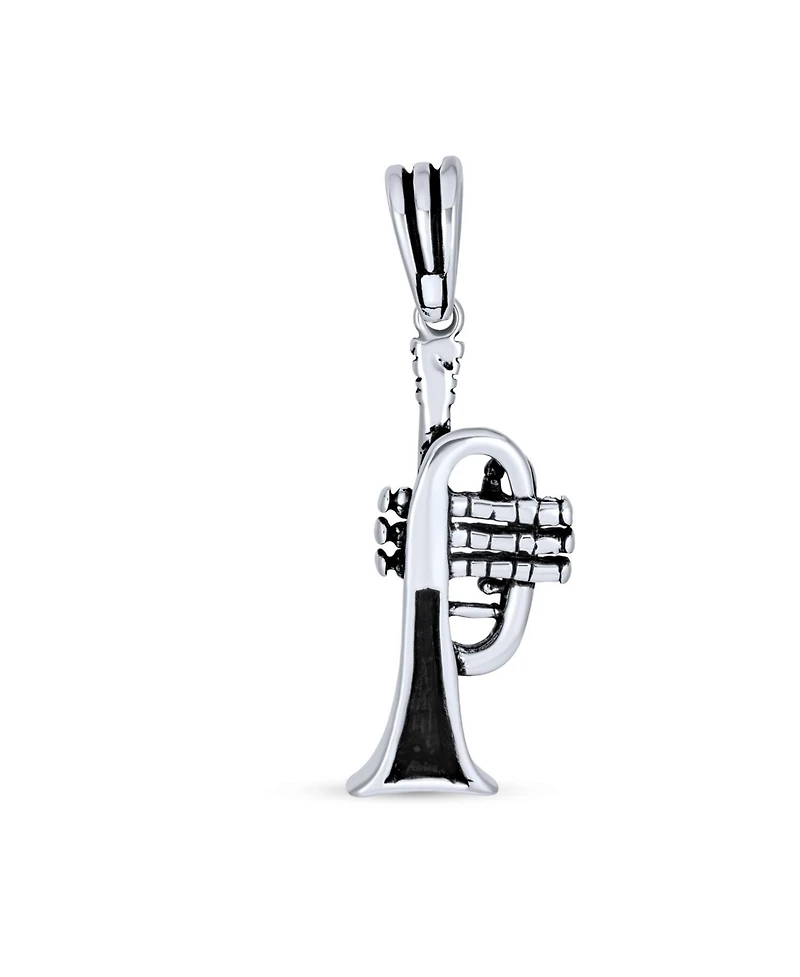 Bling Jewelry Musician Jazz Lover Trumpet Instrument Pendant Necklace .925 Sterling Silver