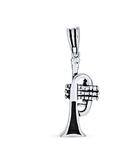Bling Jewelry Musician Jazz Lover Trumpet Instrument Pendant Necklace .925 Sterling Silver