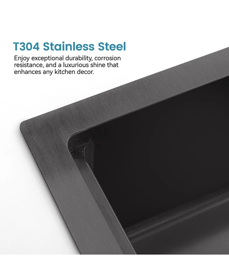 flynama 30x22inch Black Stainless Steel Kitchen Sink Single Bowl Overmount Handmade