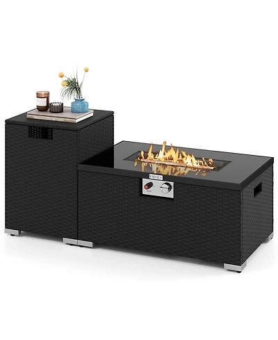 Slickblue 2-Piece Outdoor Rattan Fire Table with 32" Gas Firepit