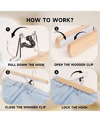 BP4U 12" Wood Clamp Hangers with Felt Lining, Non-Slip Wooden Pants/Skirts Hangers for Trousers, Jeans, Shorts, and Delicate Fabrics
