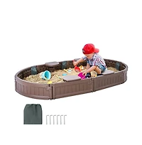 Slickblue Sandbox with Cover, Oval Sand Box, Hdpe Sand Pit with 4 Corner Seating and Bottom Liner