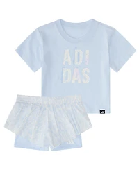 adidas Baby Girls' Short-Sleeve Graphic T-Shirt and Printed Flowy Shorts, 2-Piece Set