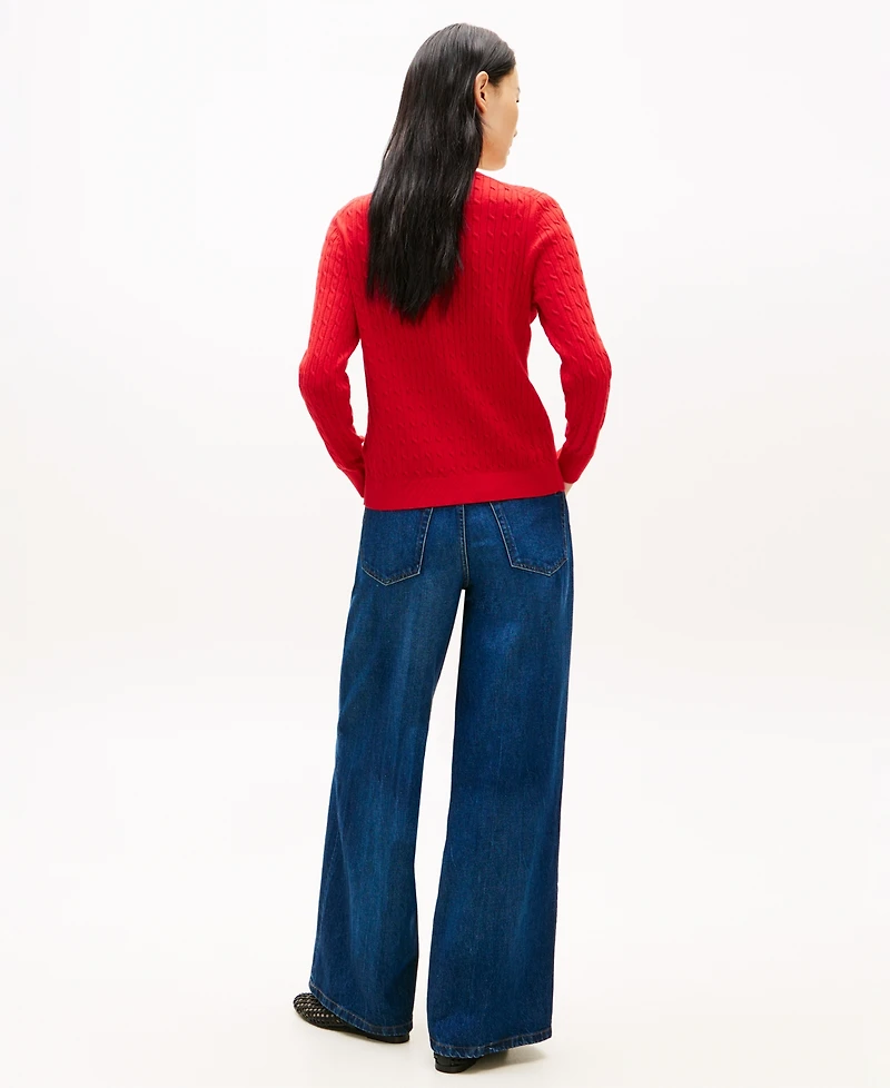 Tommy Hilfiger Women's Cable Knit Crewneck Cardigan Sweater