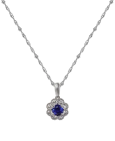 Macy's Sapphire (1/3 ct. t.w.) & Diamond (1/5 ct. t.w.) Pendant Necklace in 14k White Gold