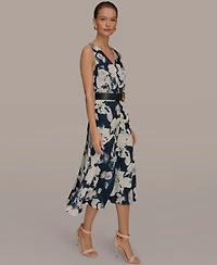 Donna Karan New York Women's Printed V-Neck Midi Dress