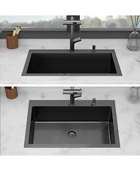 flynama 33x22x10inch Gunmetal Black Kitchen Sink with Pull Out Faucet Soap Dispenser Stainless Steel