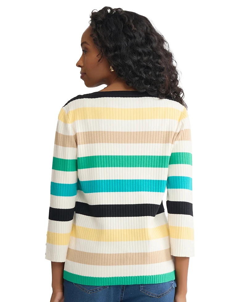 Jones New York Women's Boat Neck Stripe Top