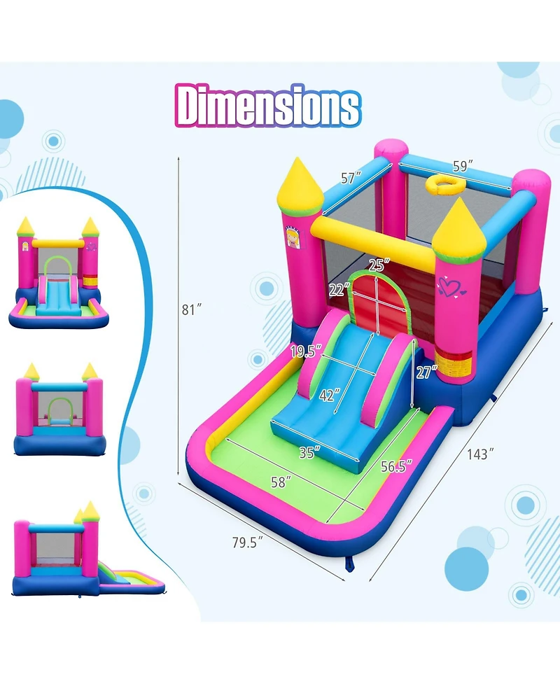 Hongge Inflatable Princess Castle Bounce House with Slide, Ball Pit & Hoop"