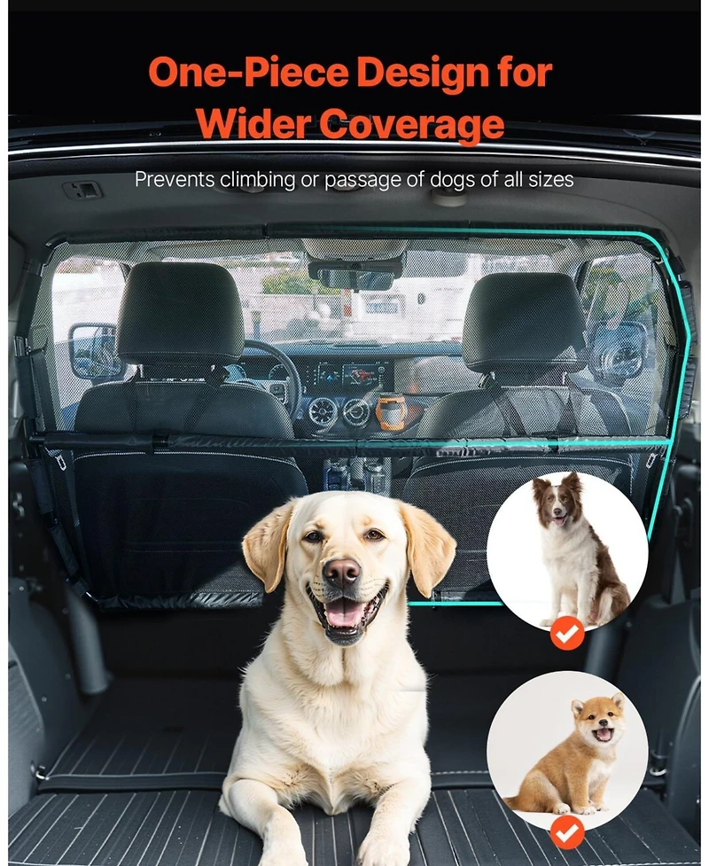 Cozito Wide Dog Car Barrier for Front Seats, See-Through Mesh Vehicle Divider, Universal Fit for Sedans, Trucks & SUVs