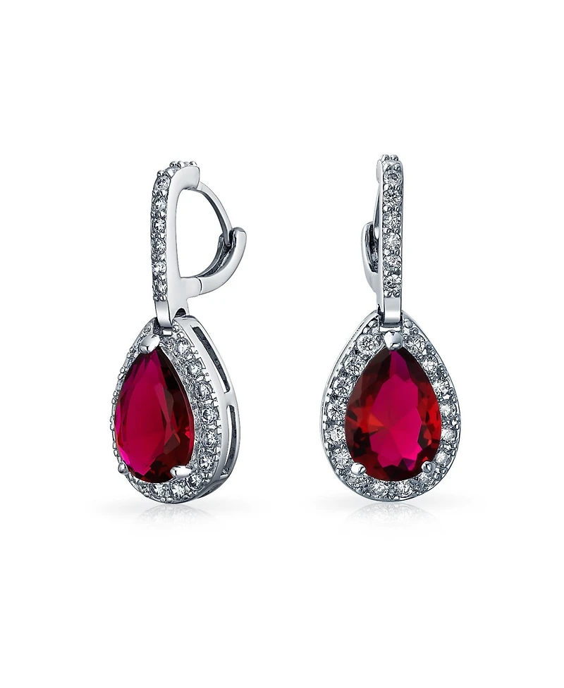 Bling Jewelry Solitaire Teardrop Halo Ruby Red Cz Pendant Necklace Earrings Jewelry Set