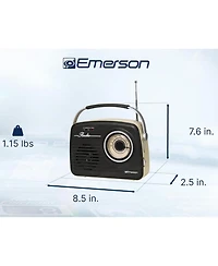 Emerson Eas-3002 Portable Bluetooth Speaker Retro Radio with Am/Fm Tuner, Usb/Aux Inputs